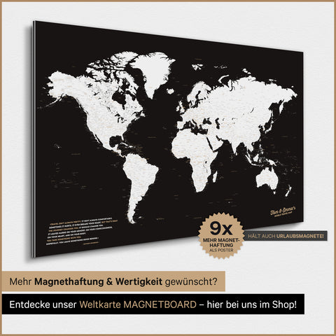 Verdenskort TRAVEL® Magnetisk plakat – Dark Black (Sort-hvid)