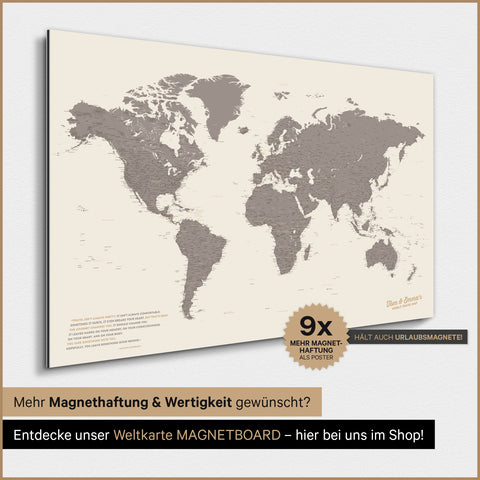 Verdenskort TRAVEL® Magnetisk plakat – Warmgray (Brun-grå)