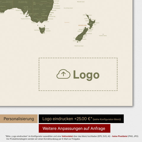 Verdenskort TRAVEL® Premium plakat – Olivengrøn