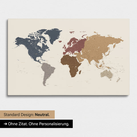 Neutrale und schlichte Ausführung einer Weltkarte als Pinn-Leinwand in Multicolor Matt ohne Personalisierung