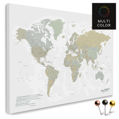 Hochwertige Weltkarte in Multicolor Sage als PinnLeinwand, perfekt zum Markieren und Planen von Reisen, kaufen