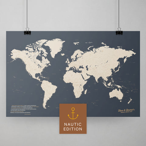 Weltkarte als Poster in Hale Navy (Dunkelblau-Gold) zum Pinnen und Markieren von Reisezielen kaufen